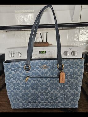 Coach Denim Blue Signature Tote with Navy Trim